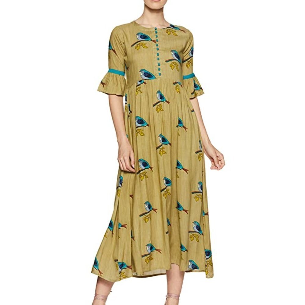 Anthropologie GERUA Women's Midi Dress w Bird Detail size XS